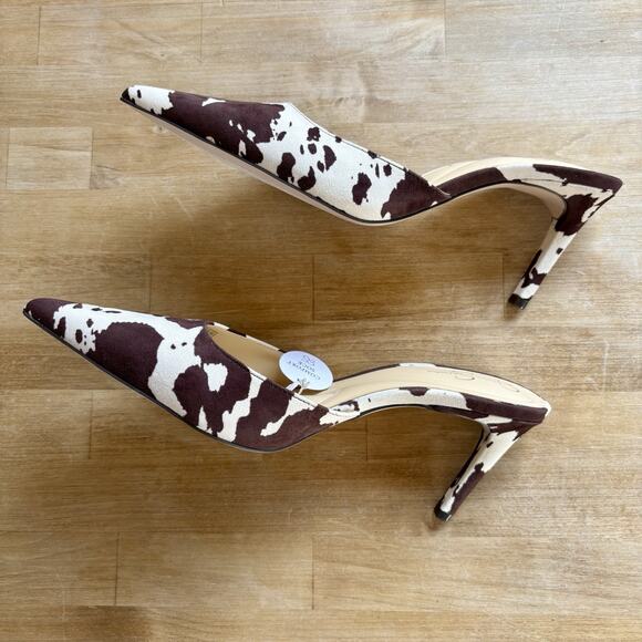 Jessica Simpson Cow Print Heels Stiletto Pointed Toe 9M Mules NWT Western Bold - Picture 5 of 8